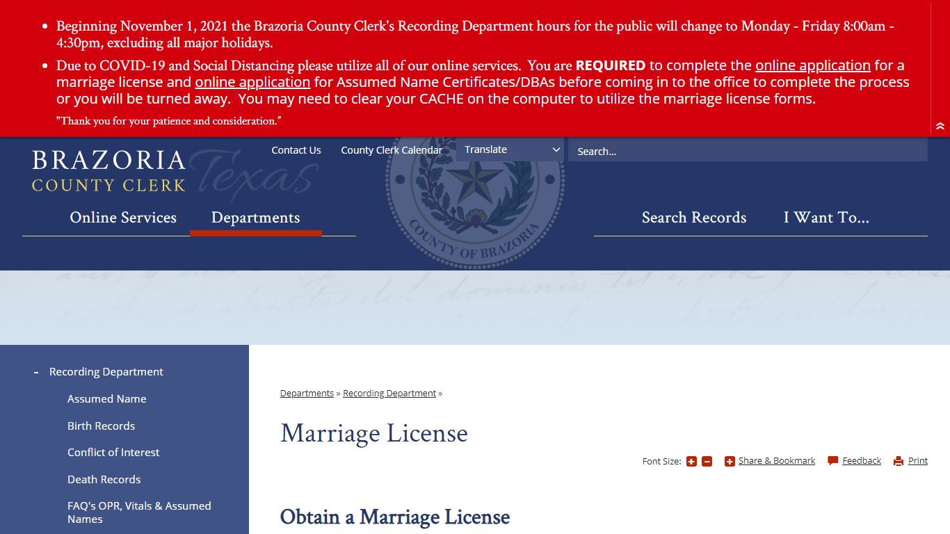 Marriage License | Brazoria County Clerk