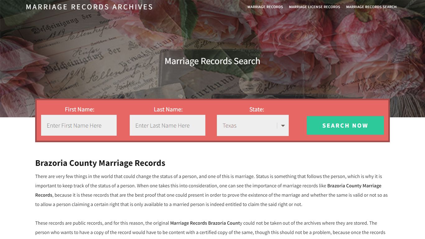 Brazoria County Marriage Records | Enter Name and Search