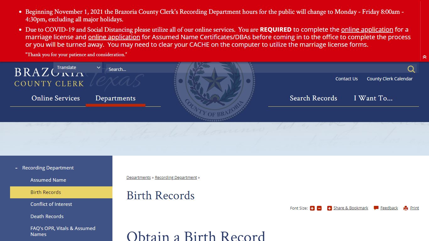 Birth Records | Brazoria County Clerk